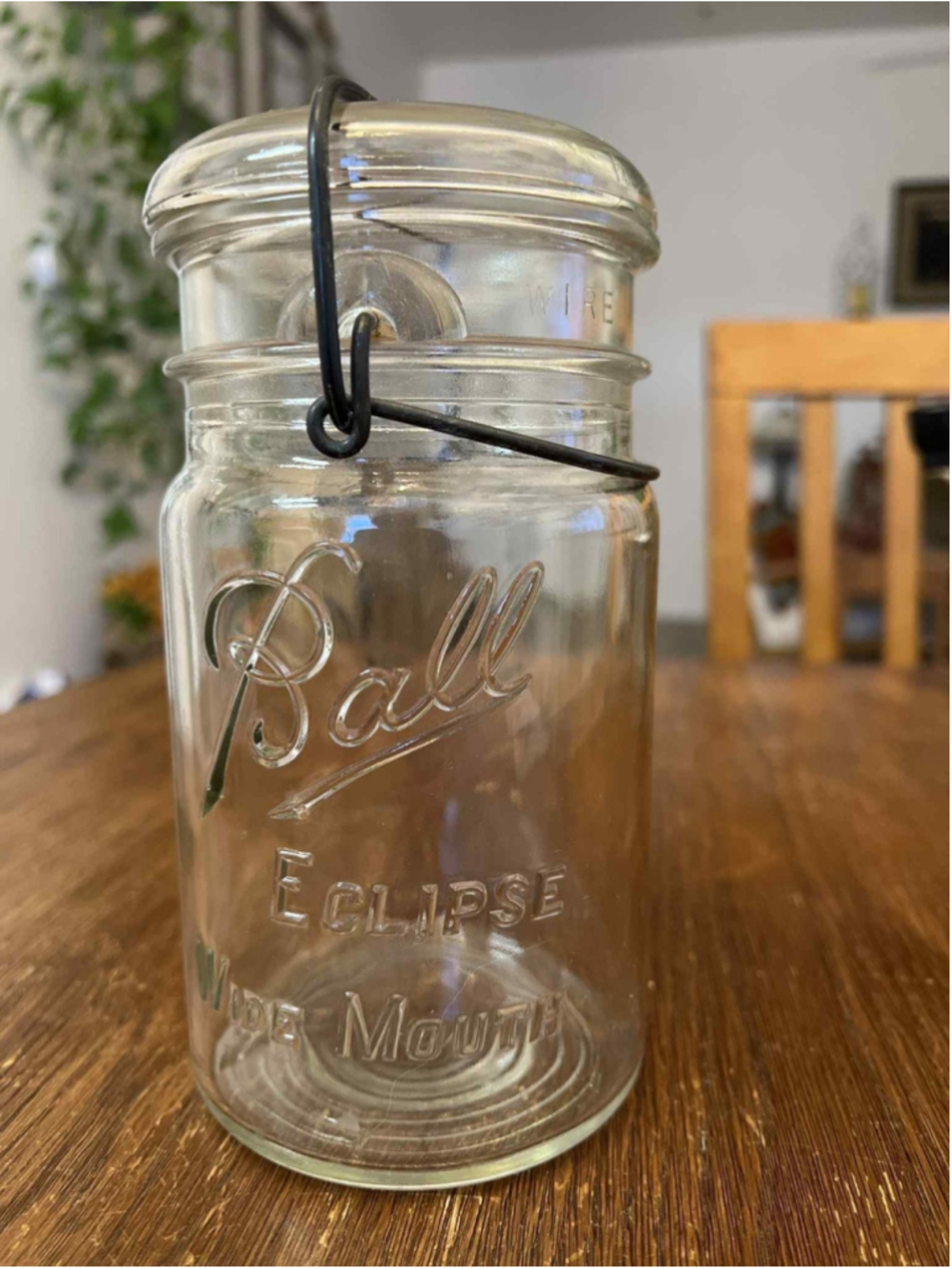 Antique Ball Eclipse Wide Mouth Glass Jar w/ Wire Bail & Lid Early 1900s Canning